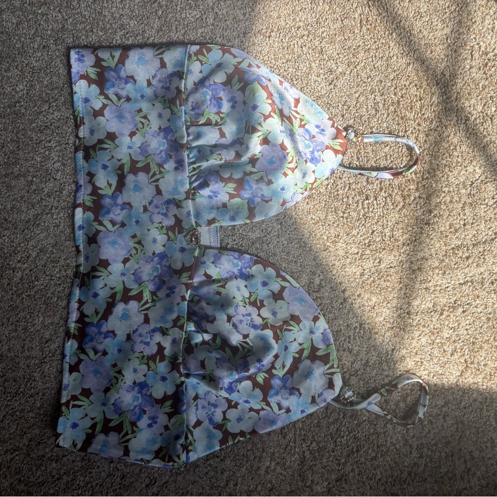 PacSun Blue and Purple Floral Crop Top